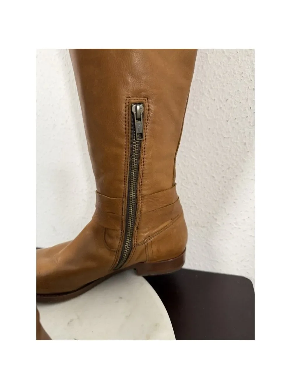 Frye Melissa Knotted Tall Riding Boots Sz 6.5B Leather Camel Brown Retail $400